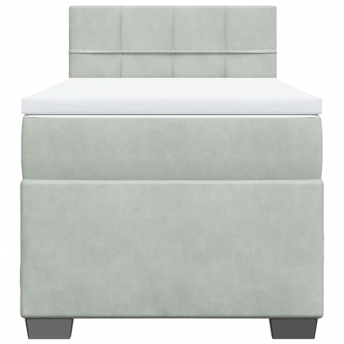 Pat box spring cu saltea, gri deschis, 90x190 cm, catifea - WALTI WALTI