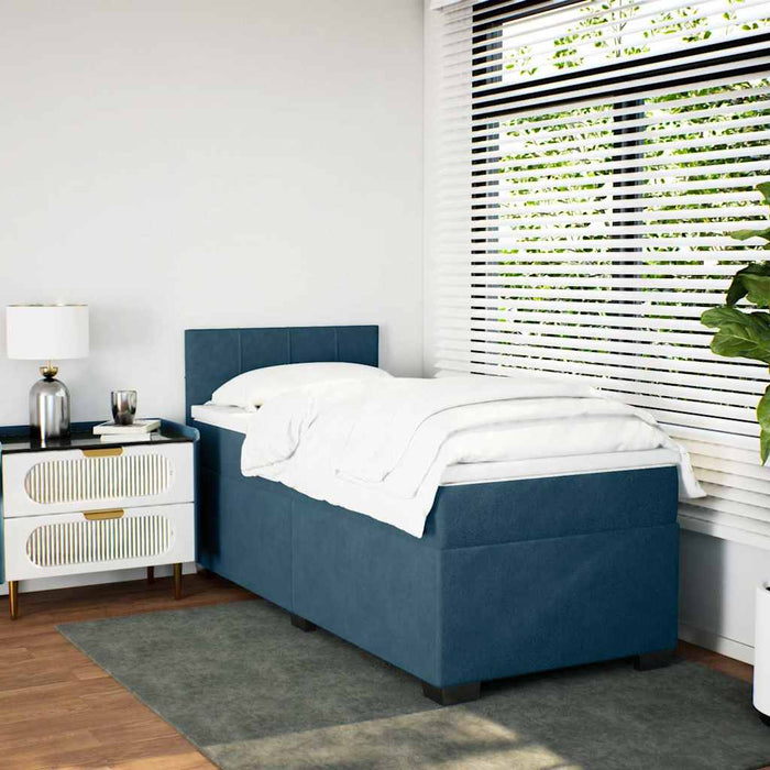 Pat box spring cu saltea, albastru, 90x190 cm, catifea - WALTI WALTI