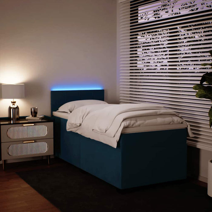 Pat box spring cu saltea, albastru, 90x190 cm, catifea - WALTI WALTI