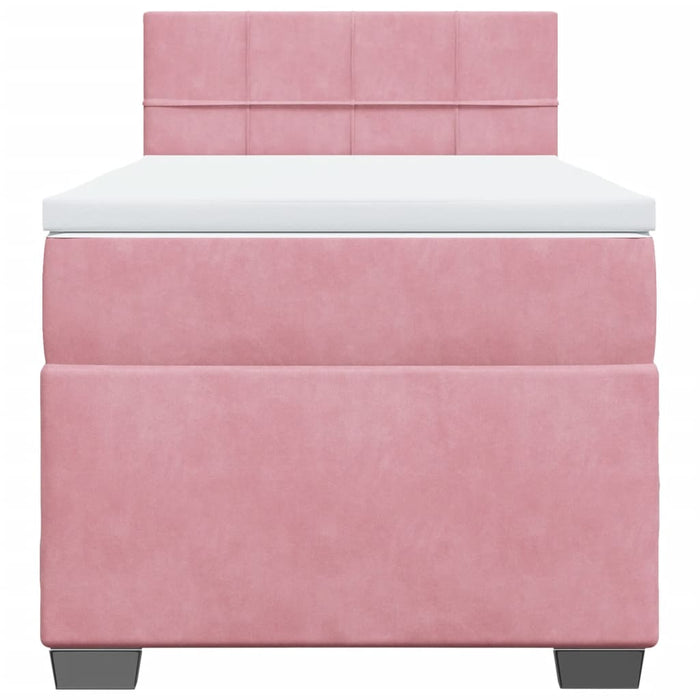 Pat box spring cu saltea, roz, 90x190 cm, catifea - WALTI WALTI