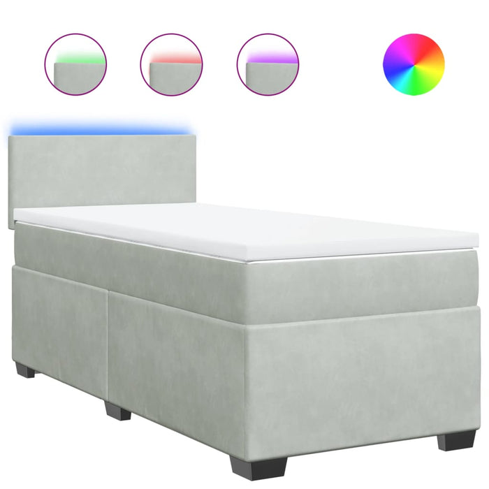 Pat box spring cu saltea, gri deschis, 90x200 cm, catifea - WALTI WALTI