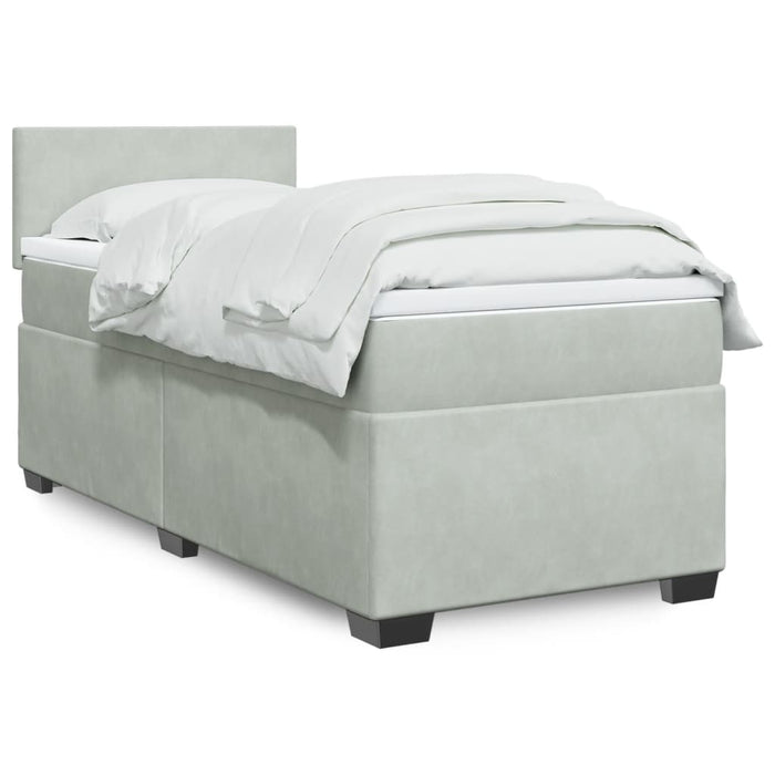 Pat box spring cu saltea, gri deschis, 90x200 cm, catifea - WALTI WALTI