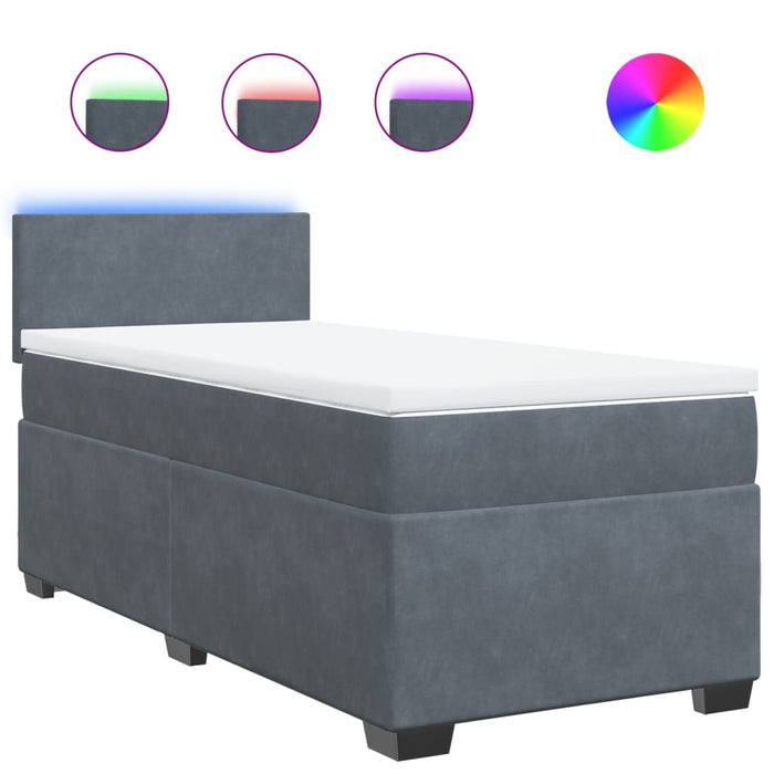 Pat box spring cu saltea, gri închis, 90x200 cm, catifea - WALTI WALTI