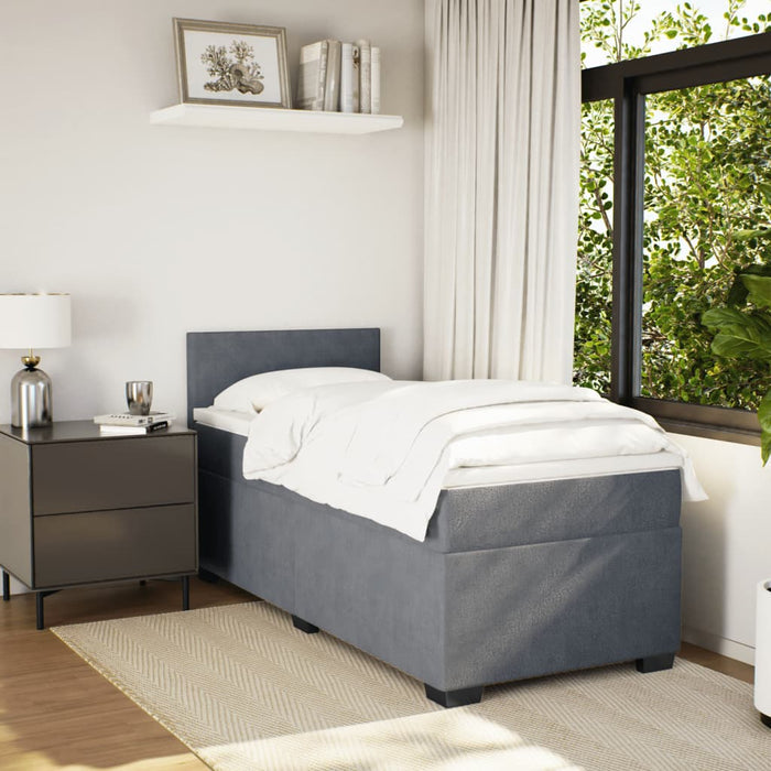 Pat box spring cu saltea, gri închis, 90x200 cm, catifea - WALTI WALTI