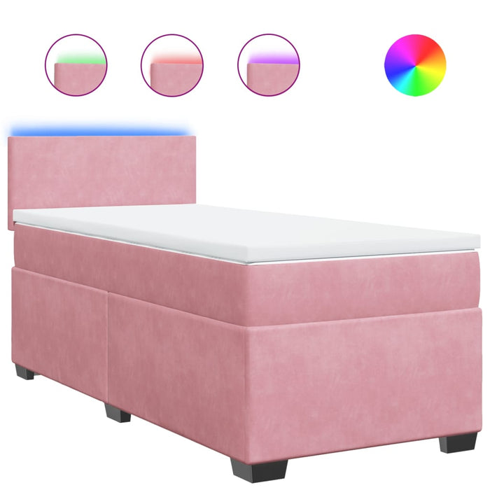 Pat box spring cu saltea, roz, 90x200 cm, catifea - WALTI WALTI