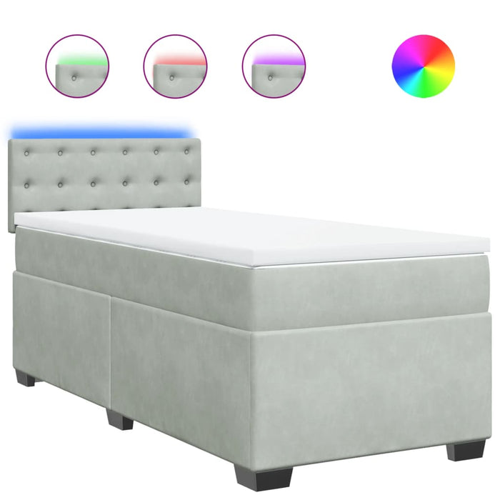 Pat box spring cu saltea, gri deschis, 90x200 cm, catifea - WALTI WALTI