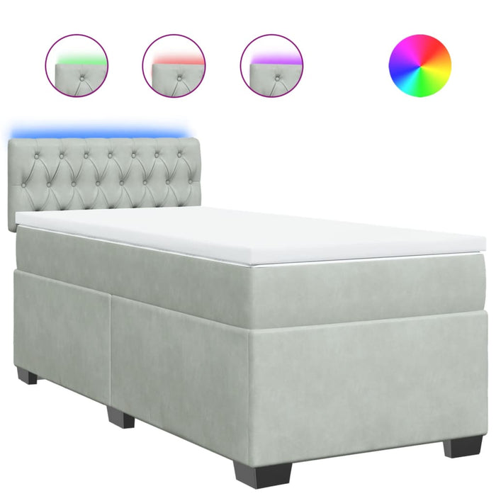 Pat box spring cu saltea, gri deschis, 90x200 cm, catifea - WALTI WALTI