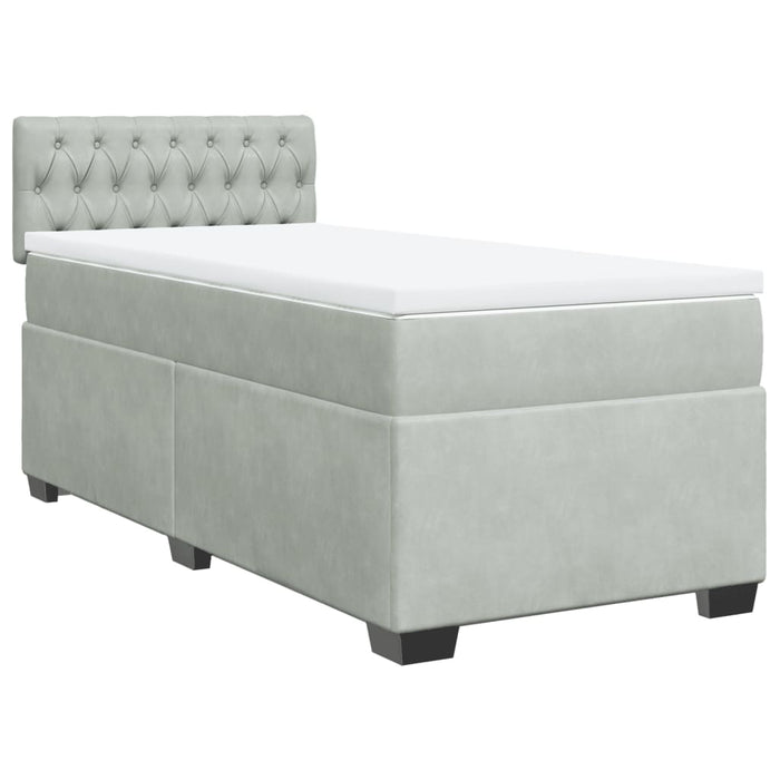 Pat box spring cu saltea, gri deschis, 90x200 cm, catifea - WALTI WALTI