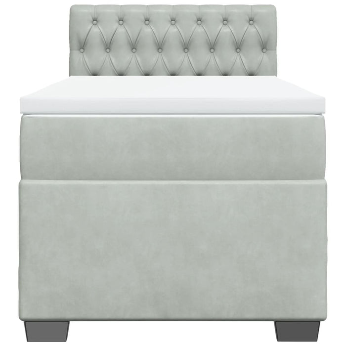Pat box spring cu saltea, gri deschis, 90x200 cm, catifea - WALTI WALTI
