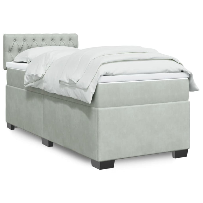 Pat box spring cu saltea, gri deschis, 90x200 cm, catifea - WALTI WALTI