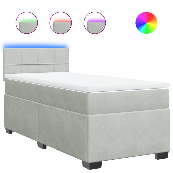 Pat box spring cu saltea, gri deschis, 90x200 cm, catifea - WALTI WALTI