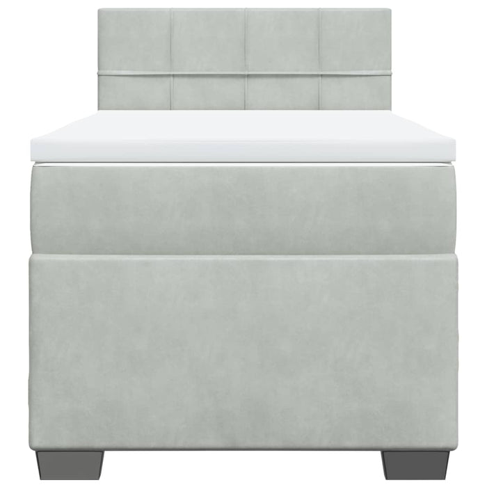 Pat box spring cu saltea, gri deschis, 90x200 cm, catifea - WALTI WALTI