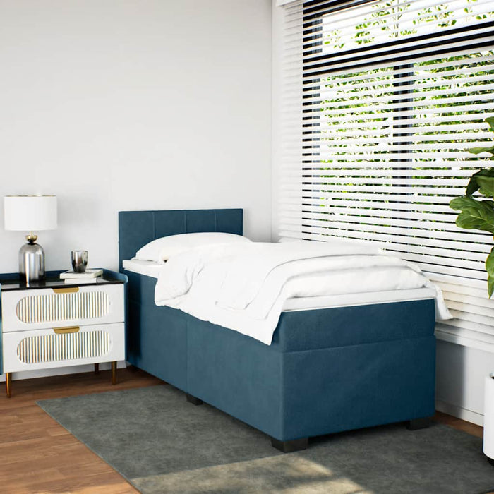 Pat box spring cu saltea, albastru, 90x200 cm, catifea - WALTI WALTI