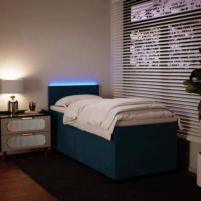 Pat box spring cu saltea, albastru, 90x200 cm, catifea - WALTI WALTI