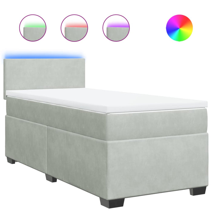 Pat box spring cu saltea, gri deschis, 100x200 cm, catifea - WALTI WALTI
