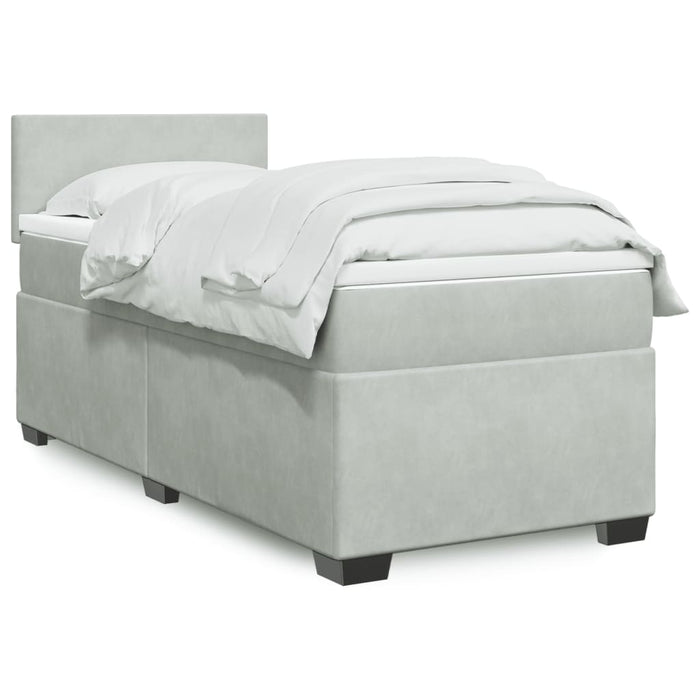 Pat box spring cu saltea, gri deschis, 100x200 cm, catifea - WALTI WALTI