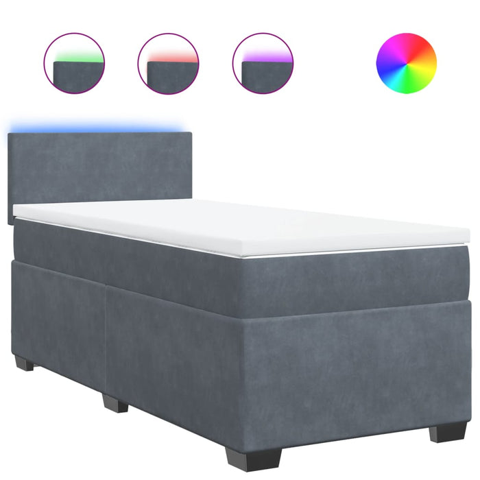 Pat box spring cu saltea, gri închis, 100x200 cm, catifea - WALTI WALTI