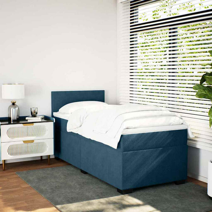 Pat box spring cu saltea, albastru, 100x200 cm, catifea - WALTI WALTI