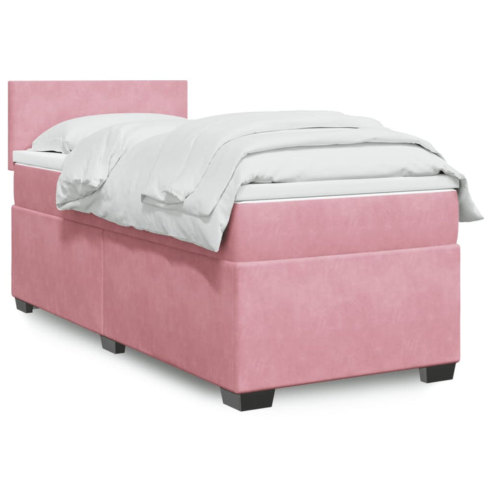 Pat box spring cu saltea, roz, 100x200 cm, catifea - WALTI WALTI
