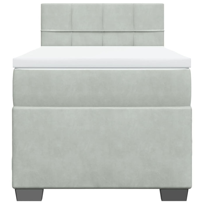 Pat box spring cu saltea, gri deschis, 100x200 cm, catifea - WALTI WALTI