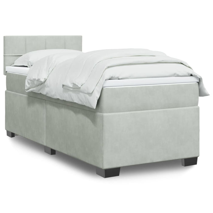 Pat box spring cu saltea, gri deschis, 100x200 cm, catifea - WALTI WALTI