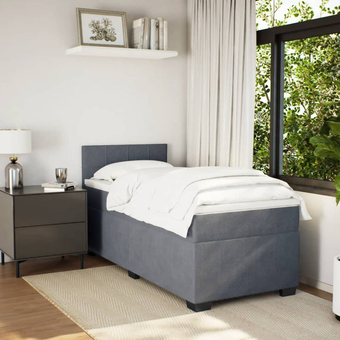 Pat box spring cu saltea, gri închis, 100x200 cm, catifea - WALTI WALTI