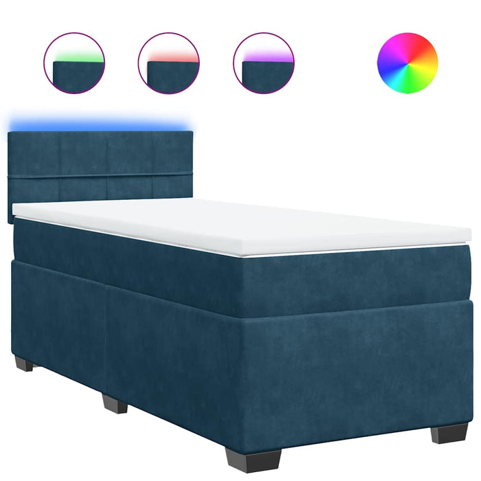 Pat box spring cu saltea, albastru, 100x200 cm, catifea - WALTI WALTI
