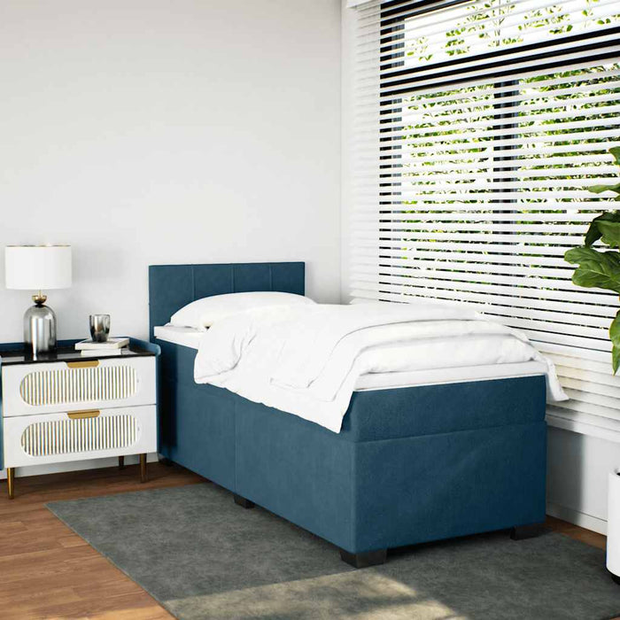 Pat box spring cu saltea, albastru, 100x200 cm, catifea - WALTI WALTI