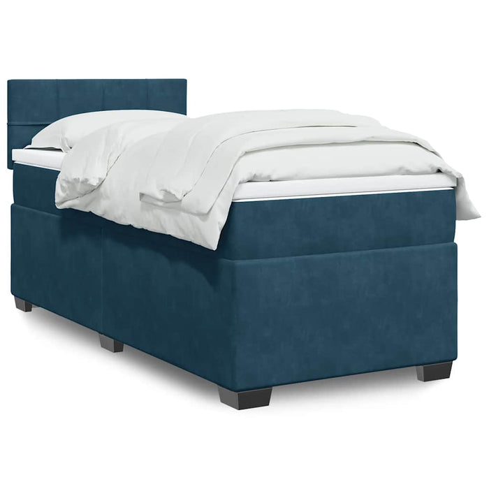 Pat box spring cu saltea, albastru, 100x200 cm, catifea - WALTI WALTI