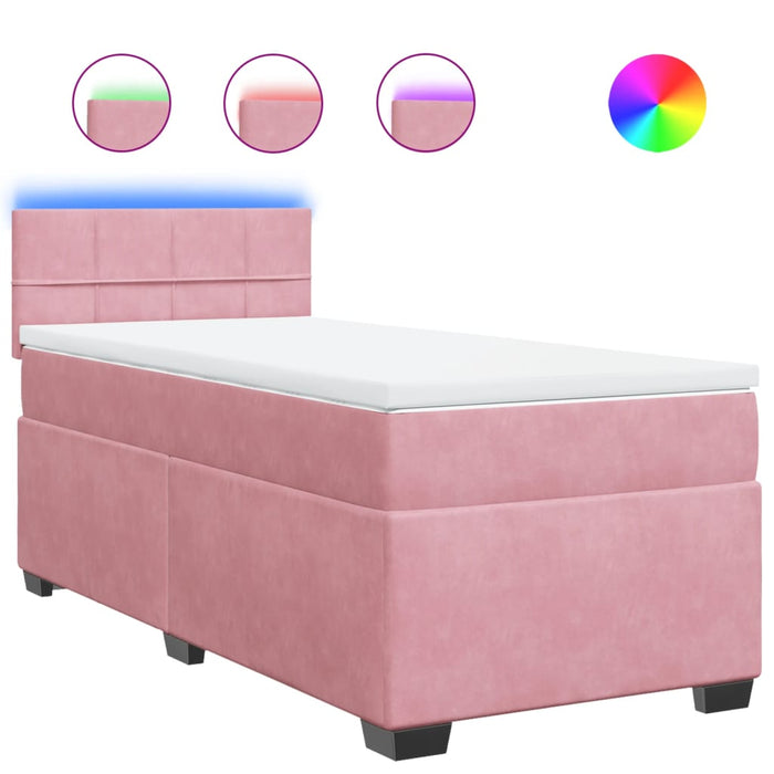 Pat box spring cu saltea, roz, 100x200 cm, catifea - WALTI WALTI