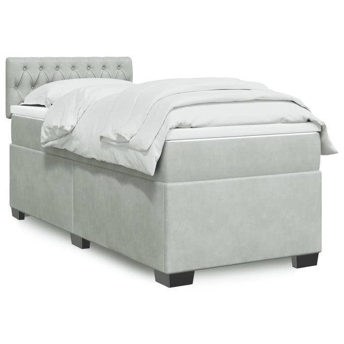 Pat box spring cu saltea, gri deschis, 100x200 cm, catifea - WALTI WALTI