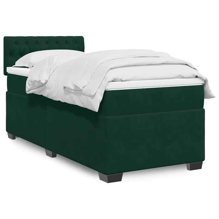 Pat box spring cu saltea, verde închis, 100x200 cm, catifea - WALTI WALTI