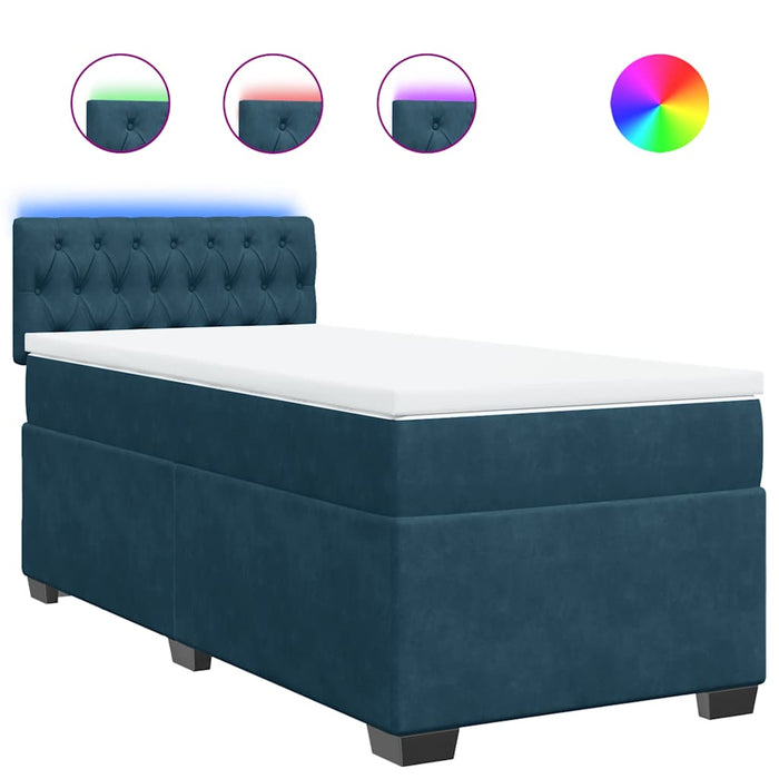 Pat box spring cu saltea, albastru, 100x200 cm, catifea - WALTI WALTI