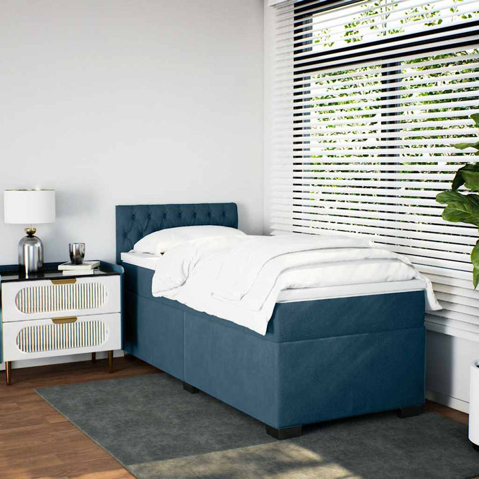 Pat box spring cu saltea, albastru, 100x200 cm, catifea - WALTI WALTI