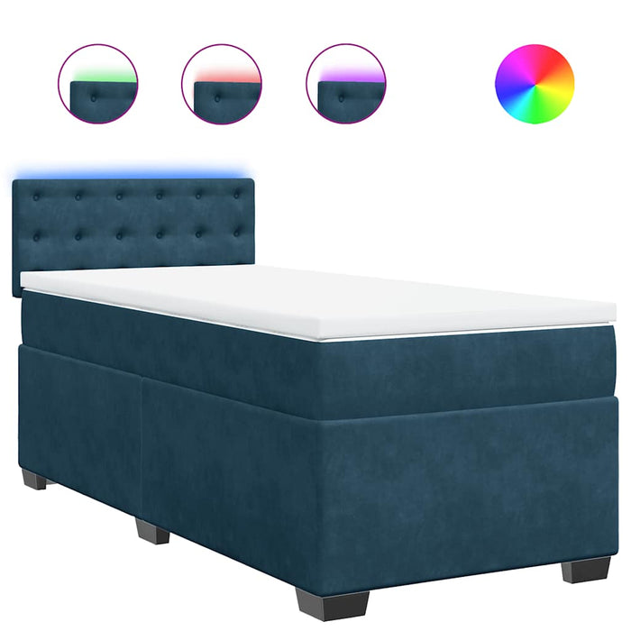 Pat box spring cu saltea, albastru, 100x200 cm, catifea - WALTI WALTI
