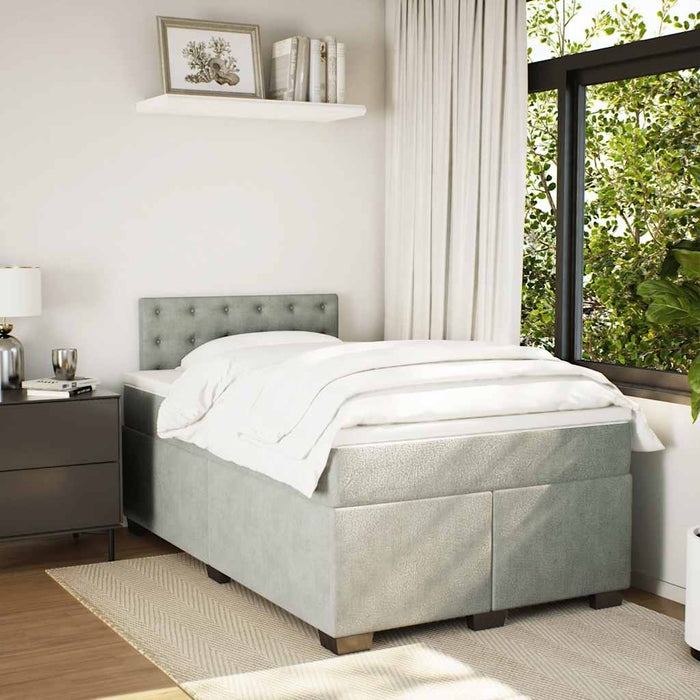Pat box spring cu saltea, gri deschis, 120x190 cm, catifea - WALTI WALTI