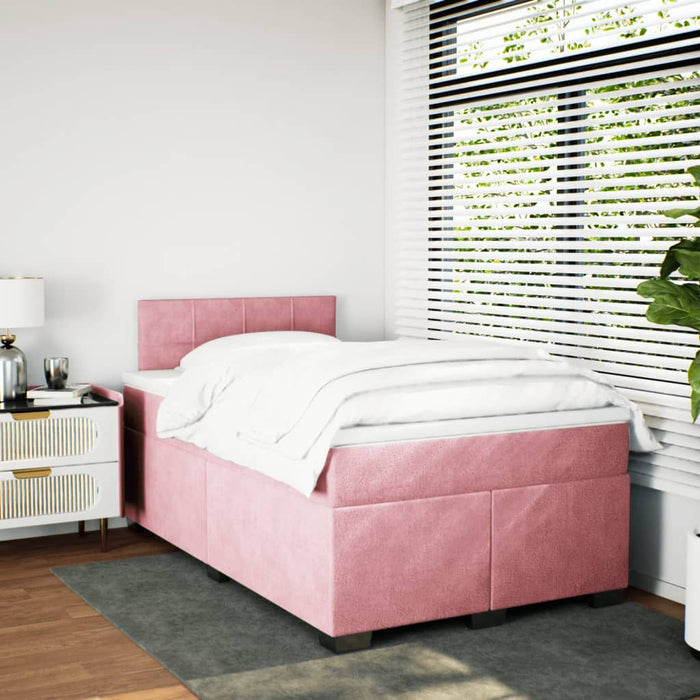 Pat box spring cu saltea, roz, 120x200 cm, catifea - WALTI WALTI