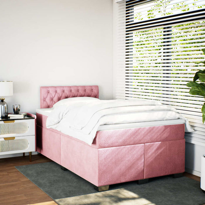 Pat box spring cu saltea, roz, 120x200 cm, catifea - WALTI WALTI