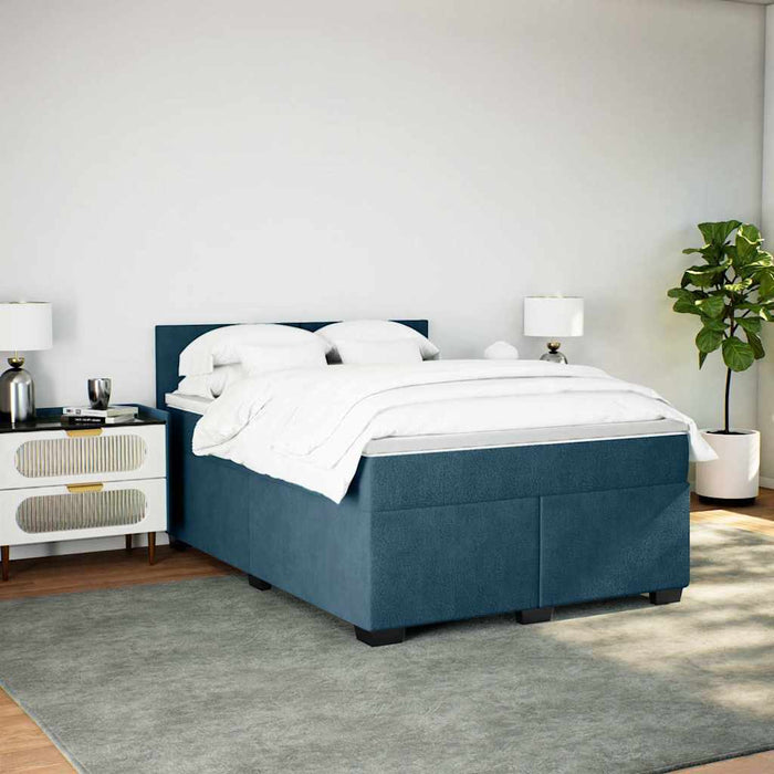 Pat box spring cu saltea, albastru, 140x190 cm, catifea - WALTI WALTI