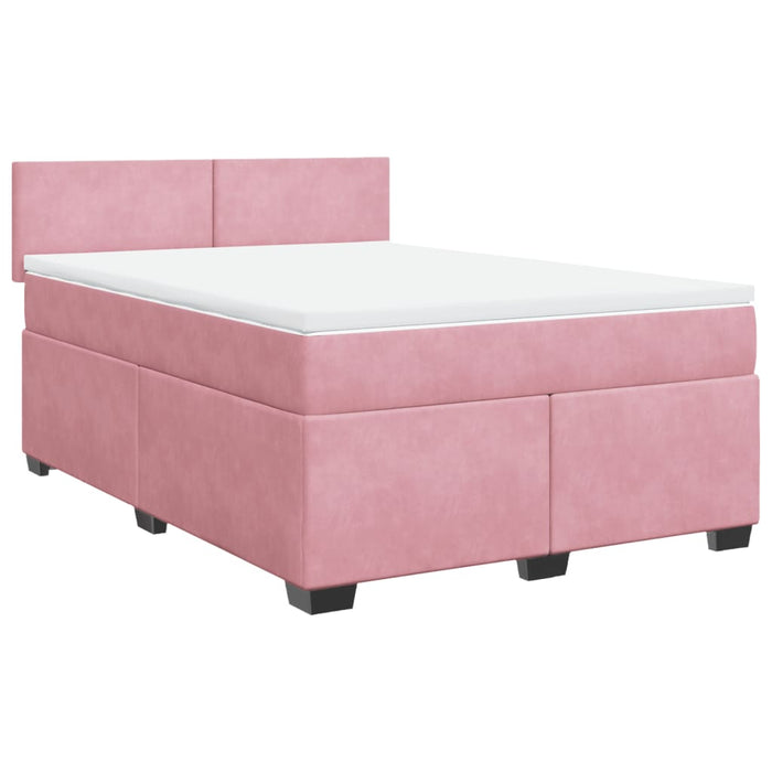 Pat box spring cu saltea, roz, 140x190 cm, catifea - WALTI WALTI