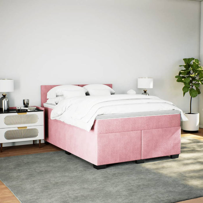 Pat box spring cu saltea, roz, 140x190 cm, catifea - WALTI WALTI