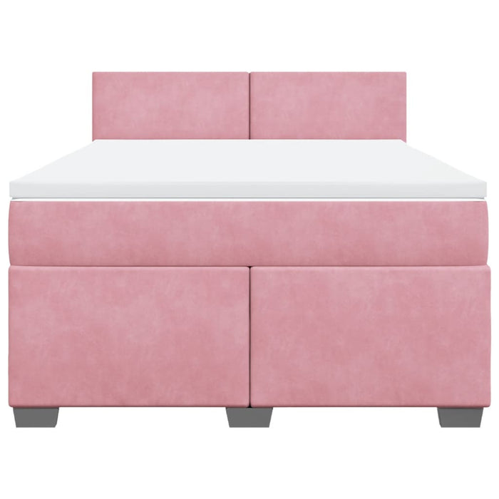 Pat box spring cu saltea, roz, 140x190 cm, catifea - WALTI WALTI