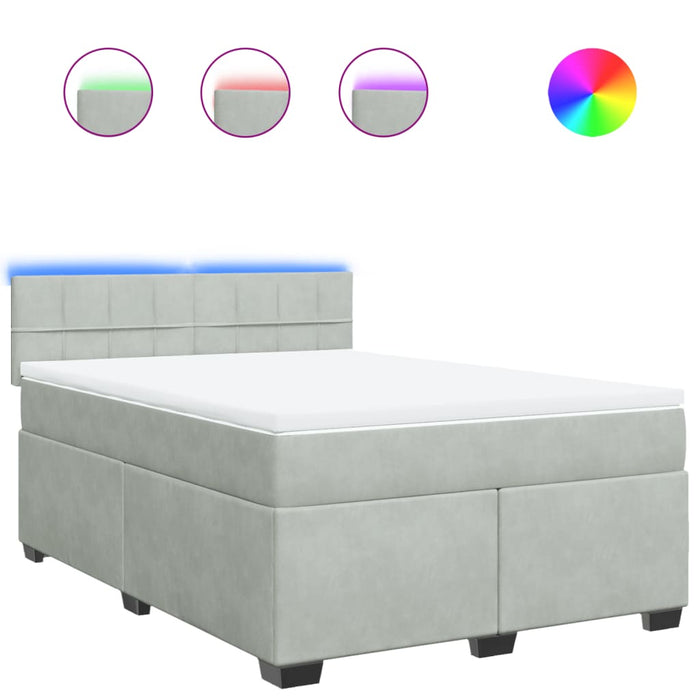 Pat box spring cu saltea, gri deschis, 140x190 cm, catifea - WALTI WALTI