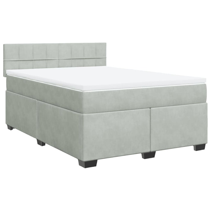 Pat box spring cu saltea, gri deschis, 140x190 cm, catifea - WALTI WALTI