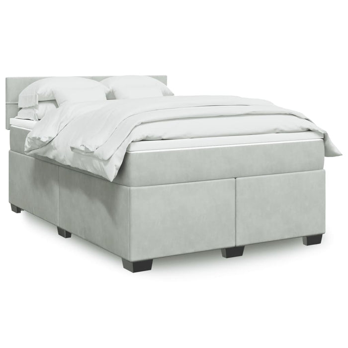 Pat box spring cu saltea, gri deschis, 140x190 cm, catifea - WALTI WALTI