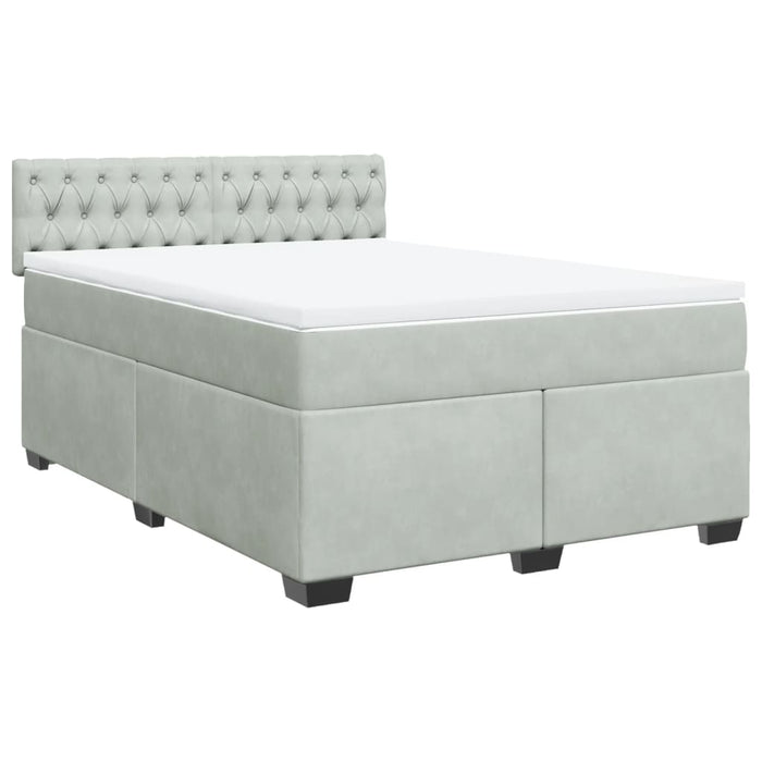Pat box spring cu saltea, gri deschis, 140x190 cm, catifea - WALTI WALTI