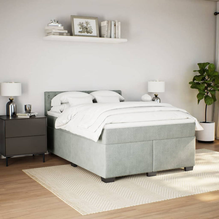 Pat box spring cu saltea, gri deschis, 140x190 cm, catifea - WALTI WALTI