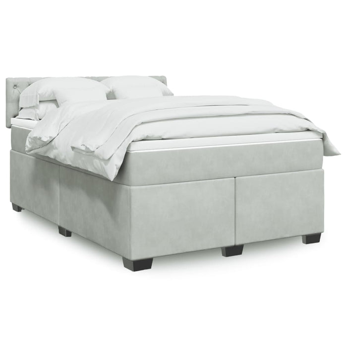 Pat box spring cu saltea, gri deschis, 140x190 cm, catifea - WALTI WALTI