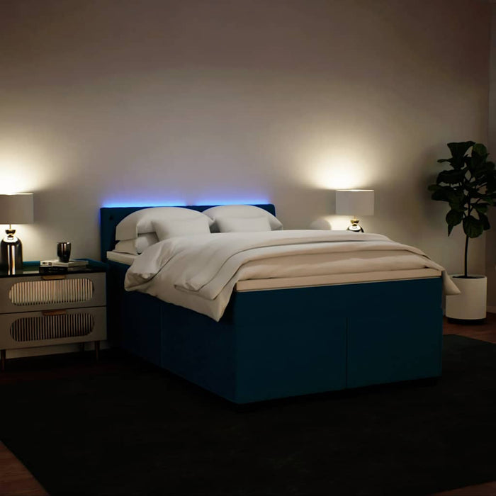 Pat box spring cu saltea, albastru, 140x190 cm, catifea - WALTI WALTI