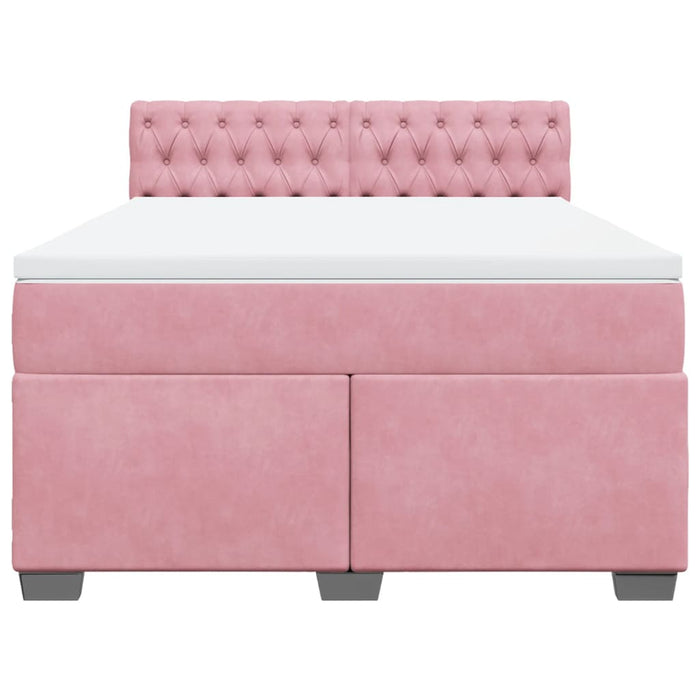 Pat box spring cu saltea, roz, 140x190 cm, catifea - WALTI WALTI